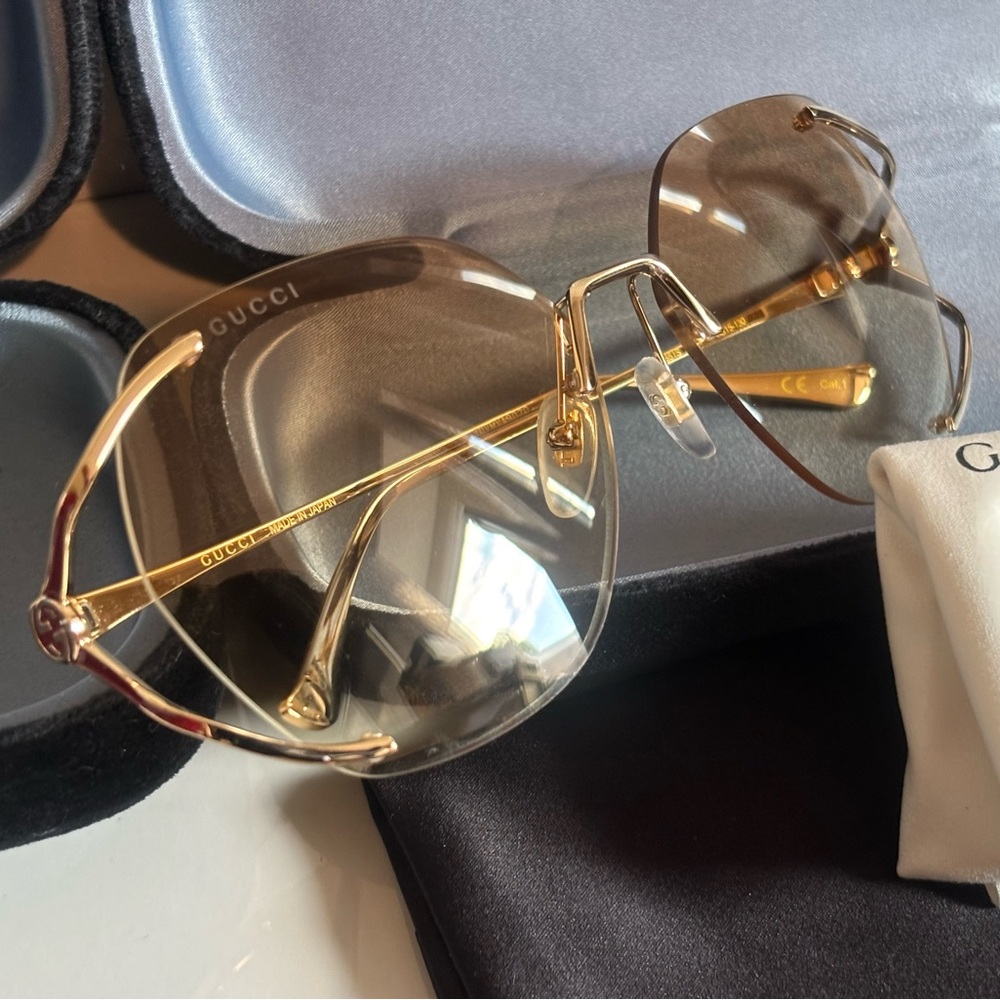 Gucci 💅 Brown Gradient Gold GG Lens 59 15 130 Women's Sunglasses GG0651S 005 NEW - Picture 2 of 16